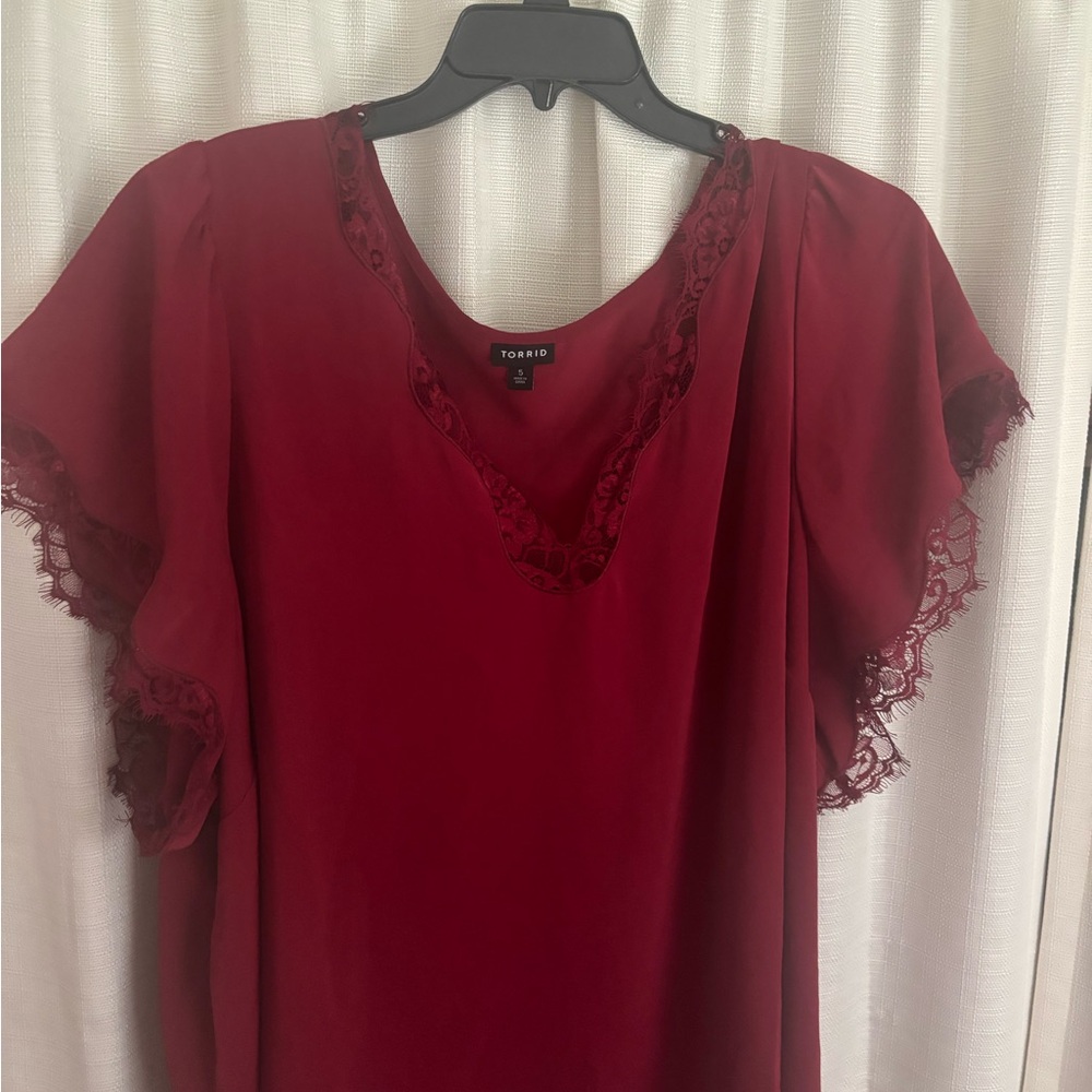 Torrid Deep Red Lace Accent Blouse